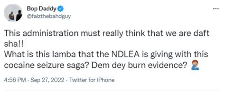 
“Dem Dey Burn Evidence?” -Falz React As NDLEA Burns 194 Billion Naira Worth Of Cocaine 