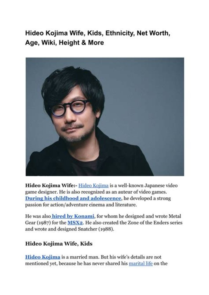 Hideo Kojima Height, Weight, Net Worth, Age, Birthday, Wikipedia, Who, Nationality, Biography