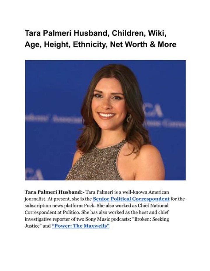 
Tara Palmeri Height, Weight, Net Worth, Age, Birthday, Wikipedia, Who, Nationality, Biography 